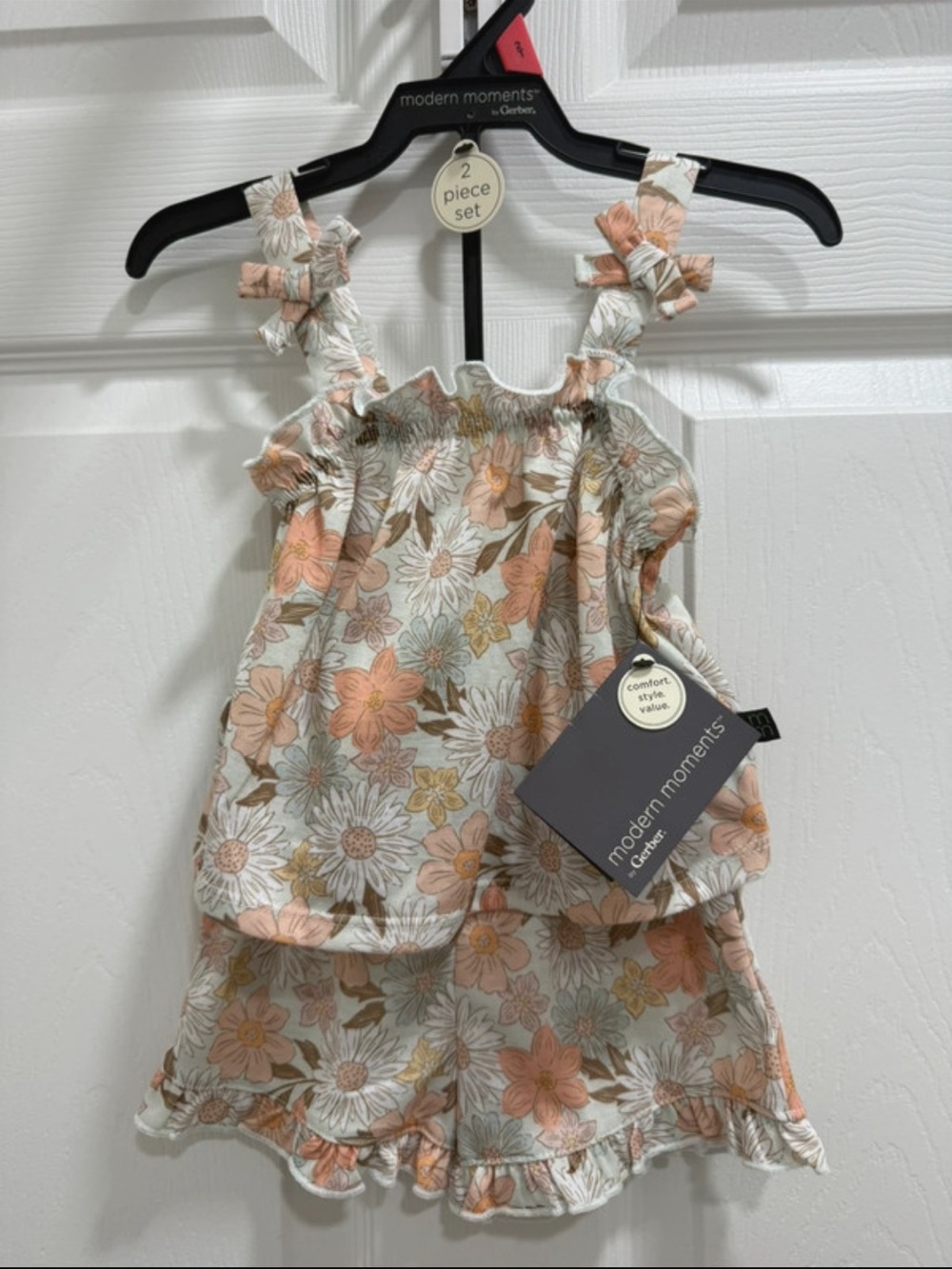 Modern Moments Floral Ruffle Tank & Shorts Set - Peach & Cream Floral